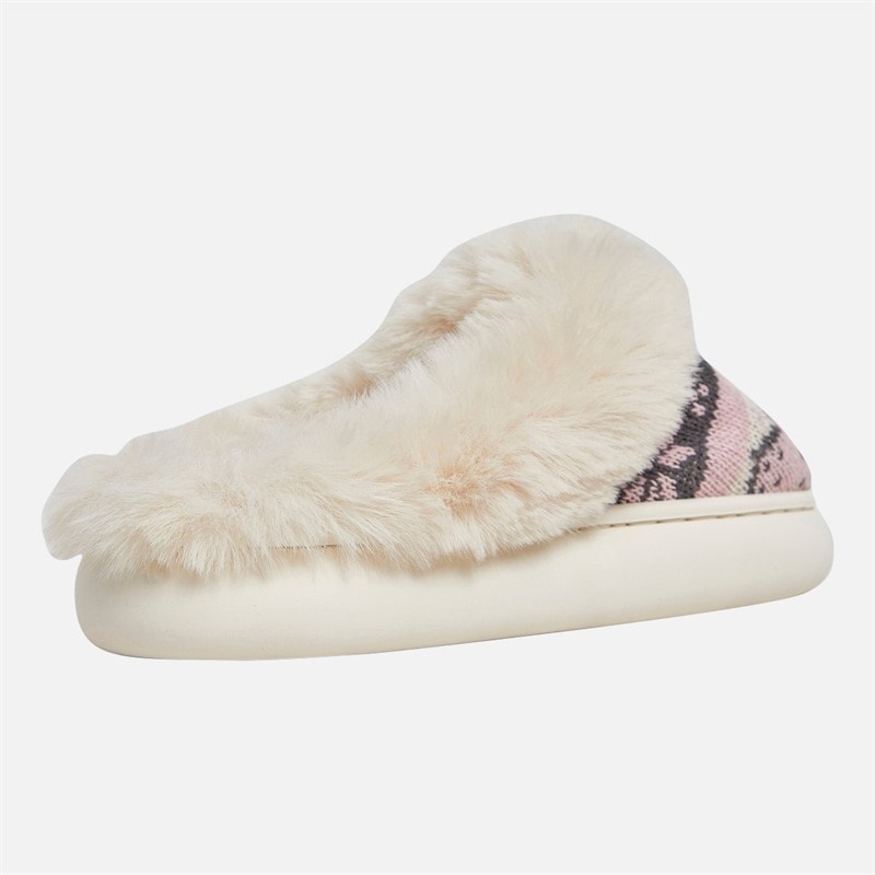Womens Fairisle Mule Slippers Beige/Pink - Image 5