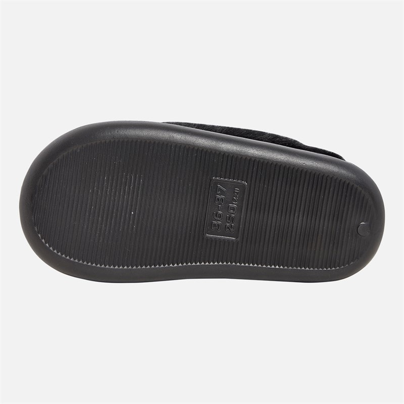 Womens Teddy Trim Fur Slippers Black - Image 3