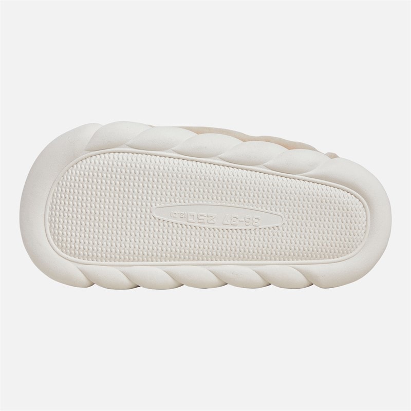 Womens Jewel Trim Mule Slippers Beige - Image 3