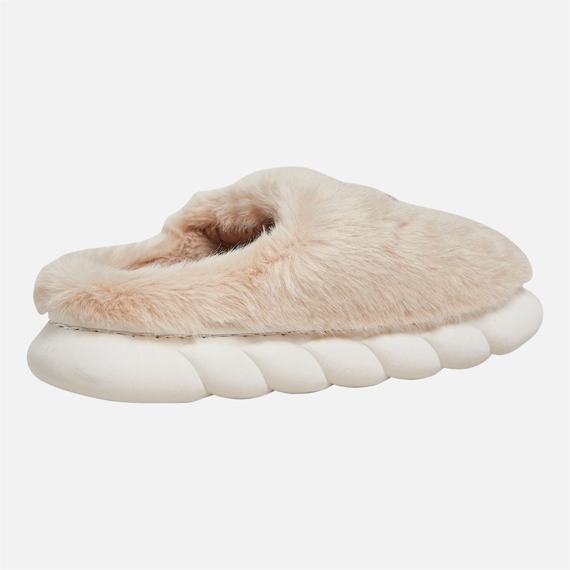 Womens Jewel Trim Mule Slippers Beige - Image 5