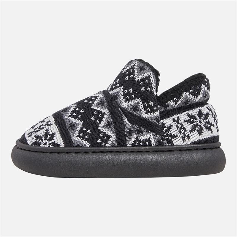 Womens Fairisle Bootie Slippers Black/Grey/White - Image 2