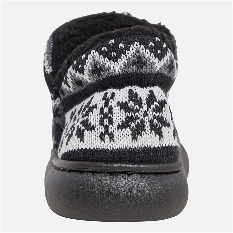 Womens Fairisle Bootie Slippers Black/Grey/White - Image 4