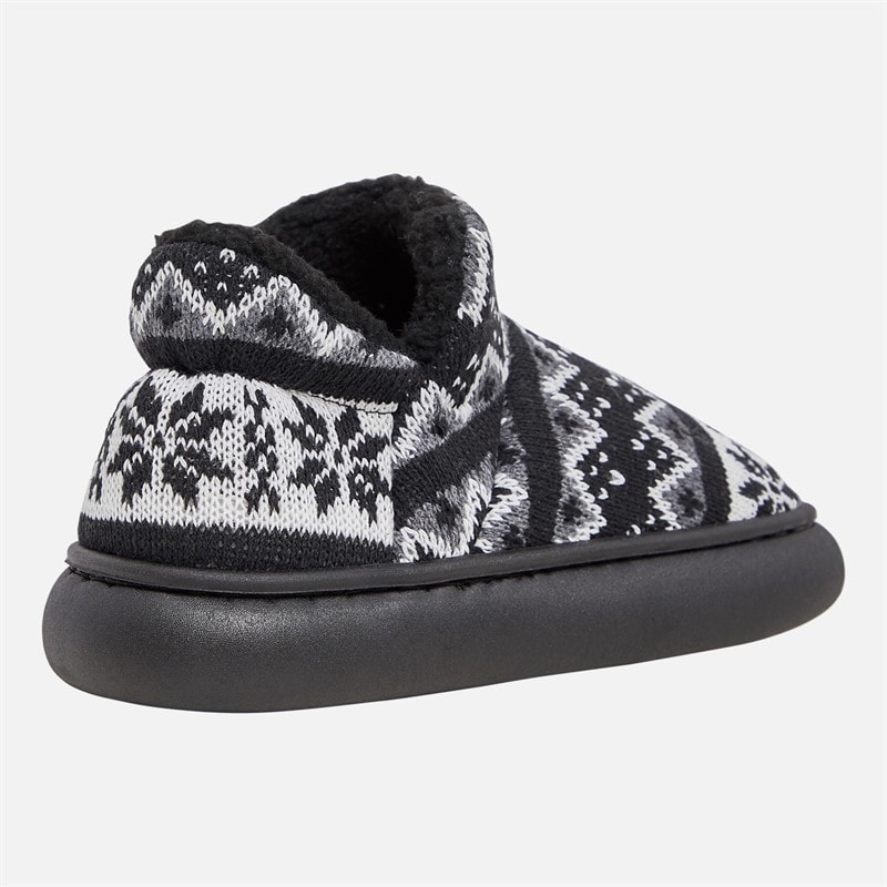 Womens Fairisle Bootie Slippers Black/Grey/White - Image 5