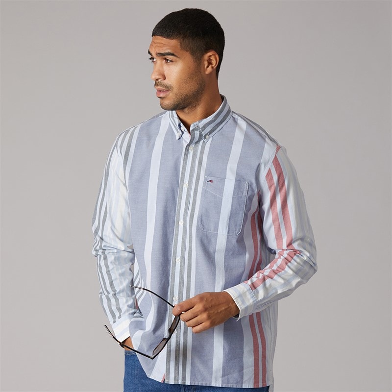 Tommy Jeans Mens Oxford Fun Stripe Shirt Moonlight Iris Stripe