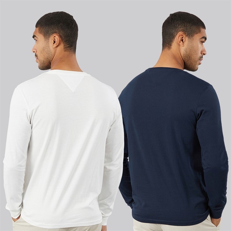 Mens Two Pack Slim Long Sleeve T-Shirts Ecru/Dark Night Navy - Image 2