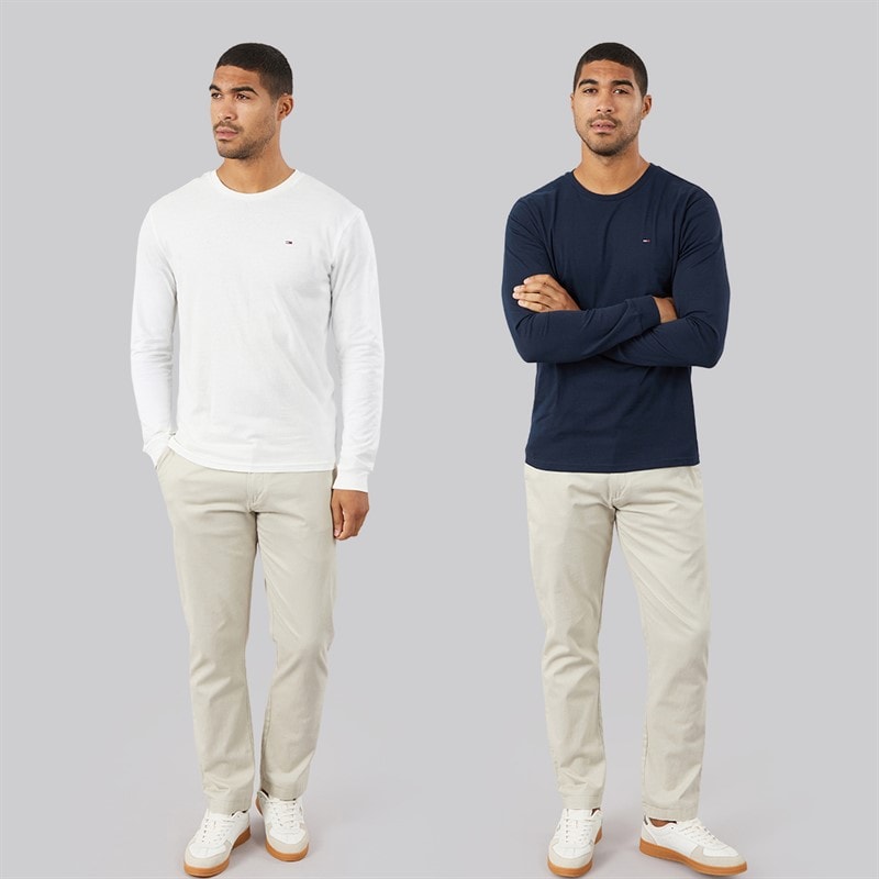 Mens Two Pack Slim Long Sleeve T-Shirts Ecru/Dark Night Navy - Image 4