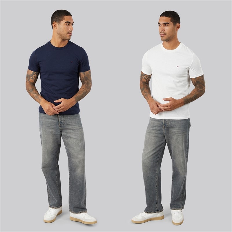 Mens Two Pack Slim T-Shirts Dark Night Navy/Ecru - Image 3