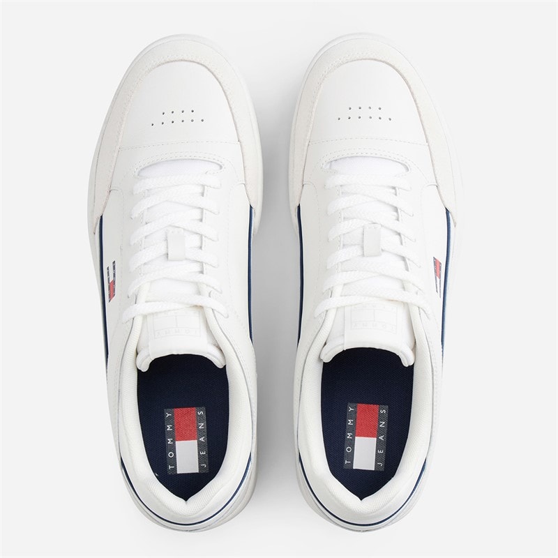 Mens Basket Perforated Leather Trainers Ecru - Image 4
