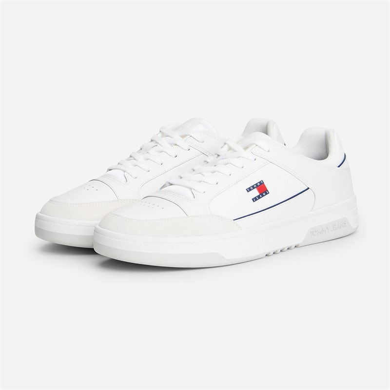 Mens Basket Perforated Leather Trainers Ecru - Image 5