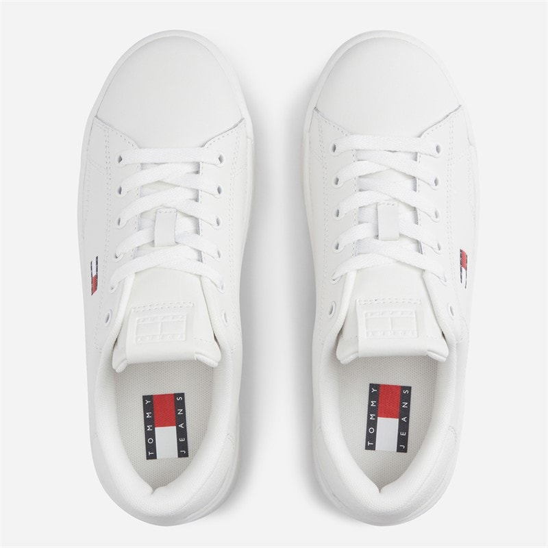 Mens Lightweight Leather Court Trainers White/Red/Blue - Image 4