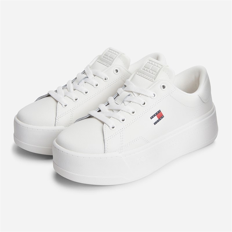 Mens Lightweight Leather Court Trainers White/Red/Blue - Image 5
