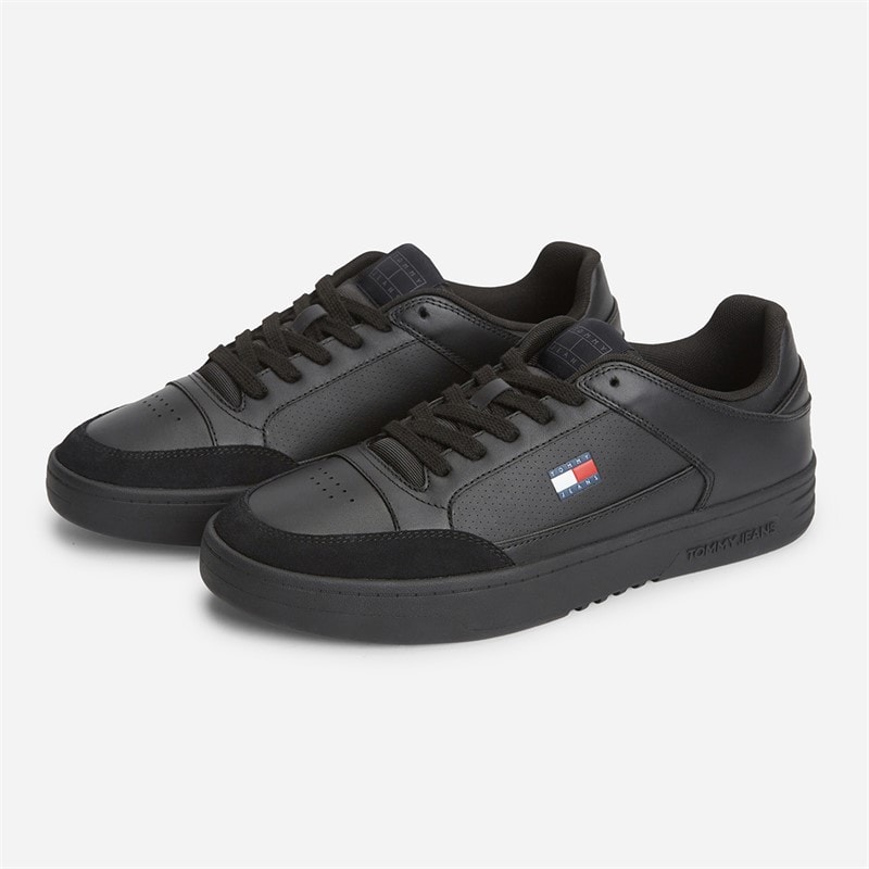 Mens Basket Perforated Leather Trainers Black - Image 2