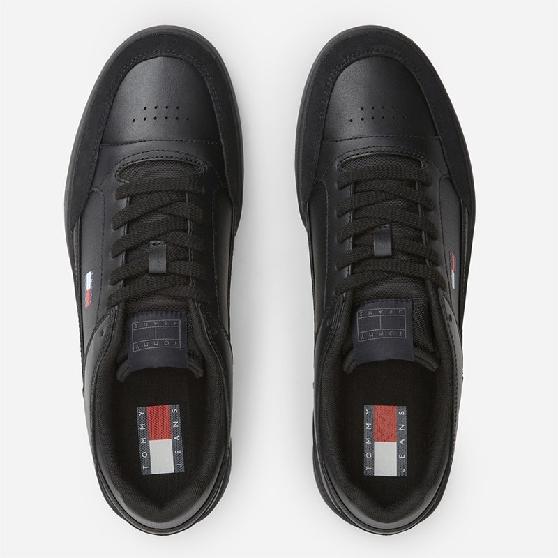 Mens Basket Perforated Leather Trainers Black - Image 4