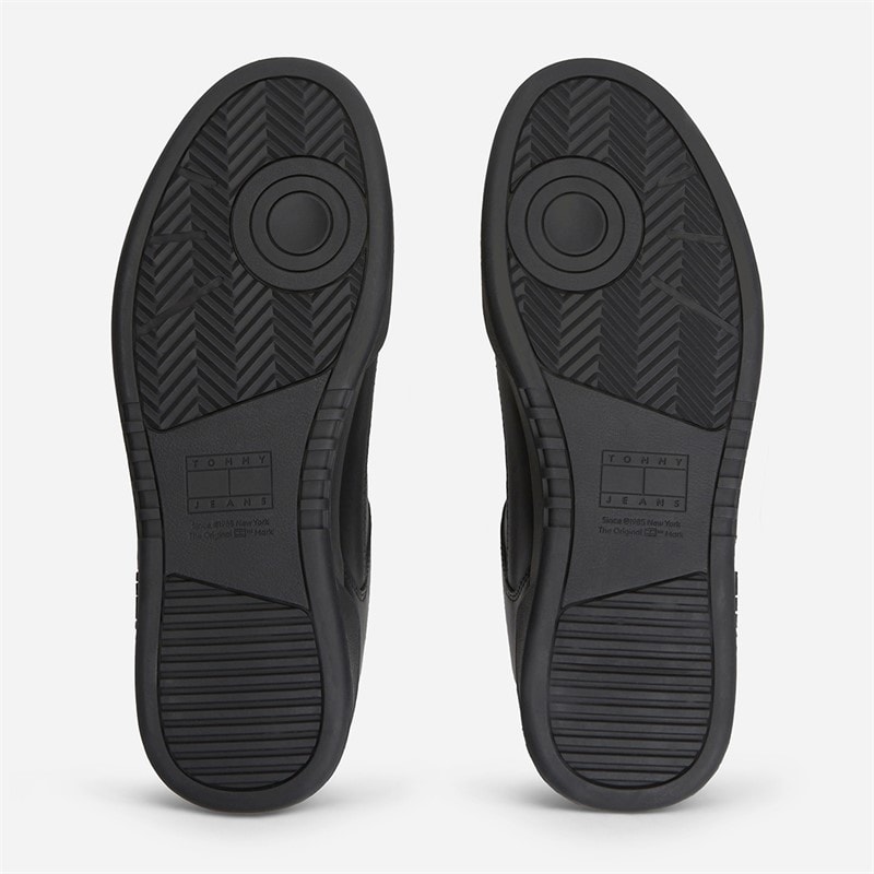 Mens Basket Perforated Leather Trainers Black - Image 5