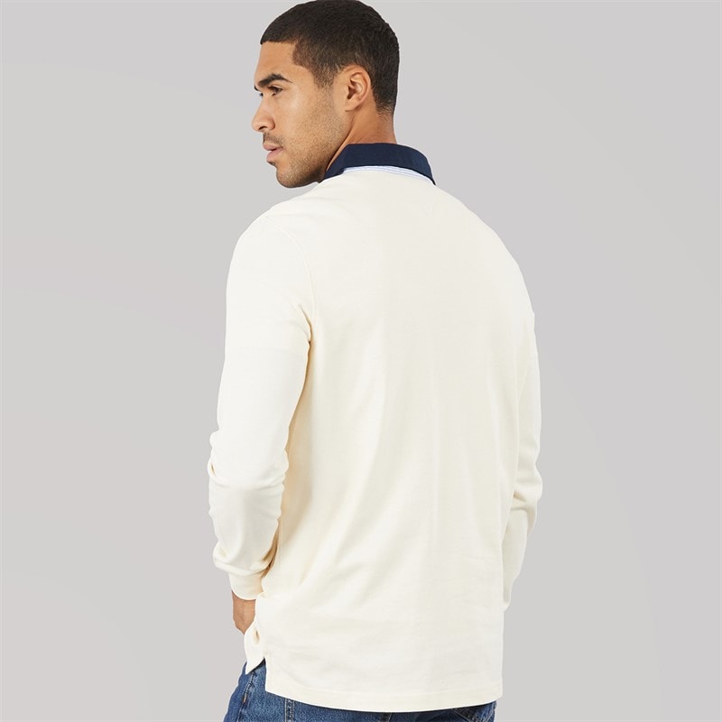 Mens Relaxed Badge Rugby Shirt Cream - Image 2