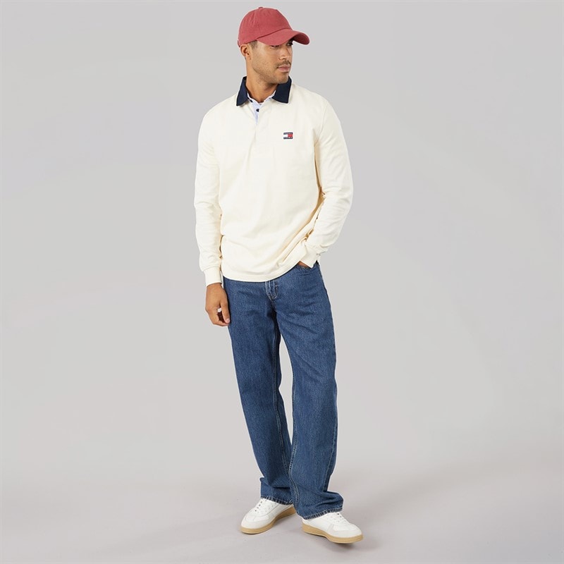 Mens Relaxed Badge Rugby Shirt Cream - Image 3