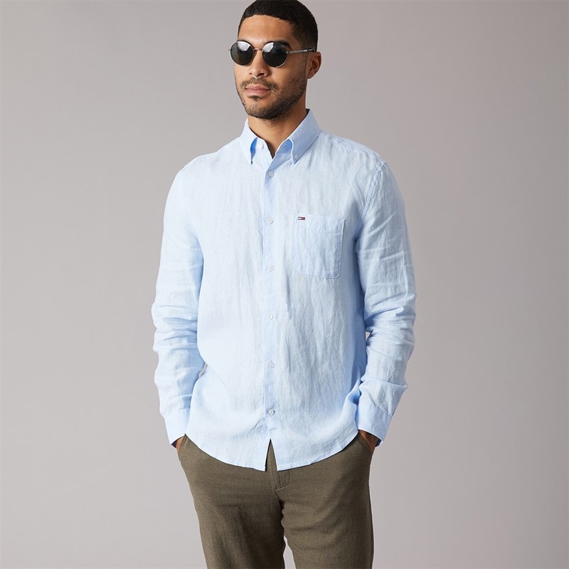 Mens Linen Long Sleeve Shirt Sweet Blue - Image 5