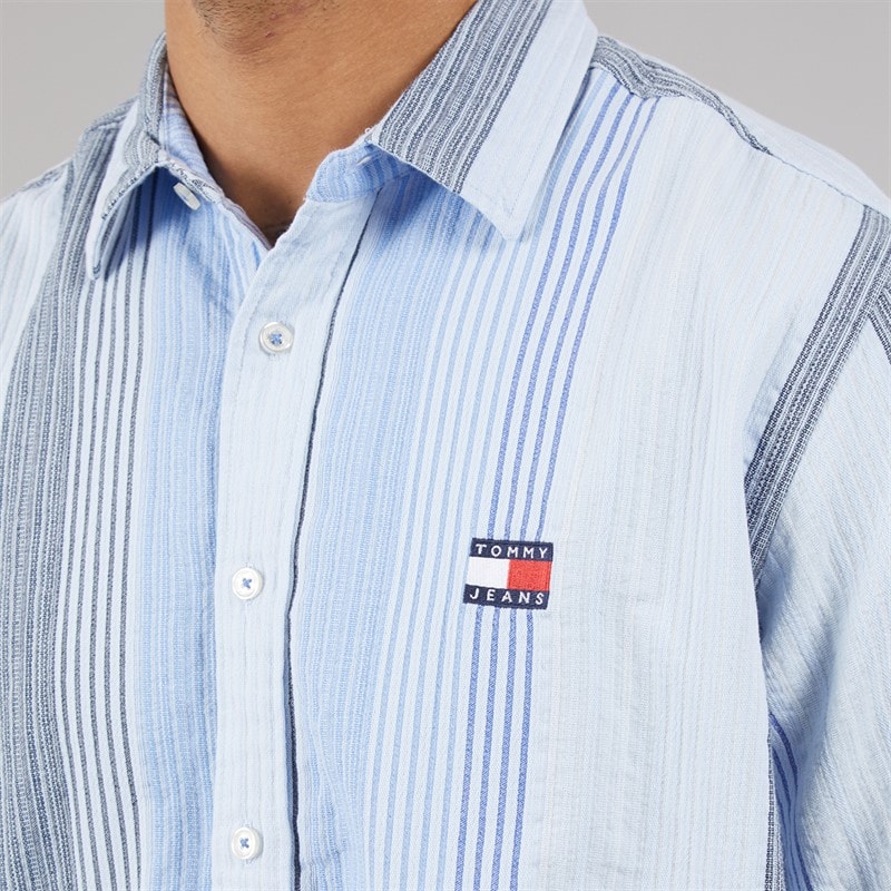 Mens Stripe Short Sleeve Shirt Sweet Blue Stripes - Image 3