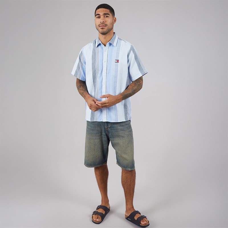 Mens Stripe Short Sleeve Shirt Sweet Blue Stripes - Image 4