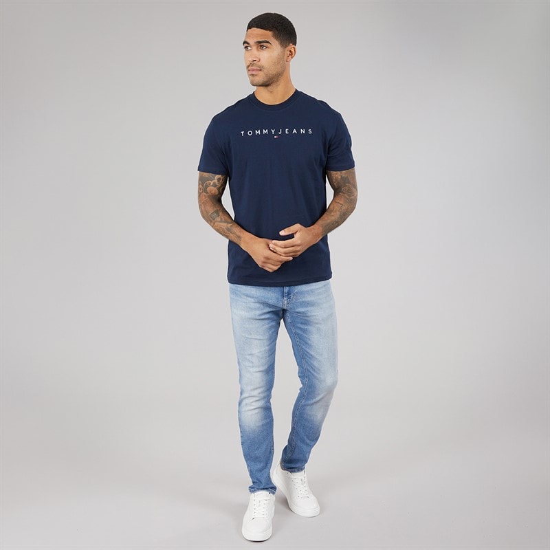 Mens Linear Logo T-Shirt Dark Night Navy/Sweet Blue - Image 4