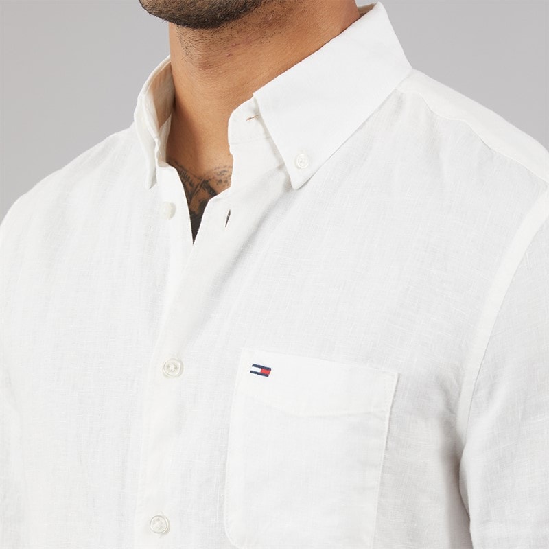 Mens Linen Long Sleeve Shirt Ecru - Image 3