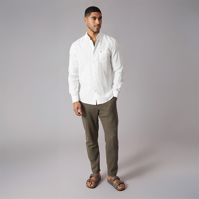 Mens Linen Long Sleeve Shirt Ecru - Image 4