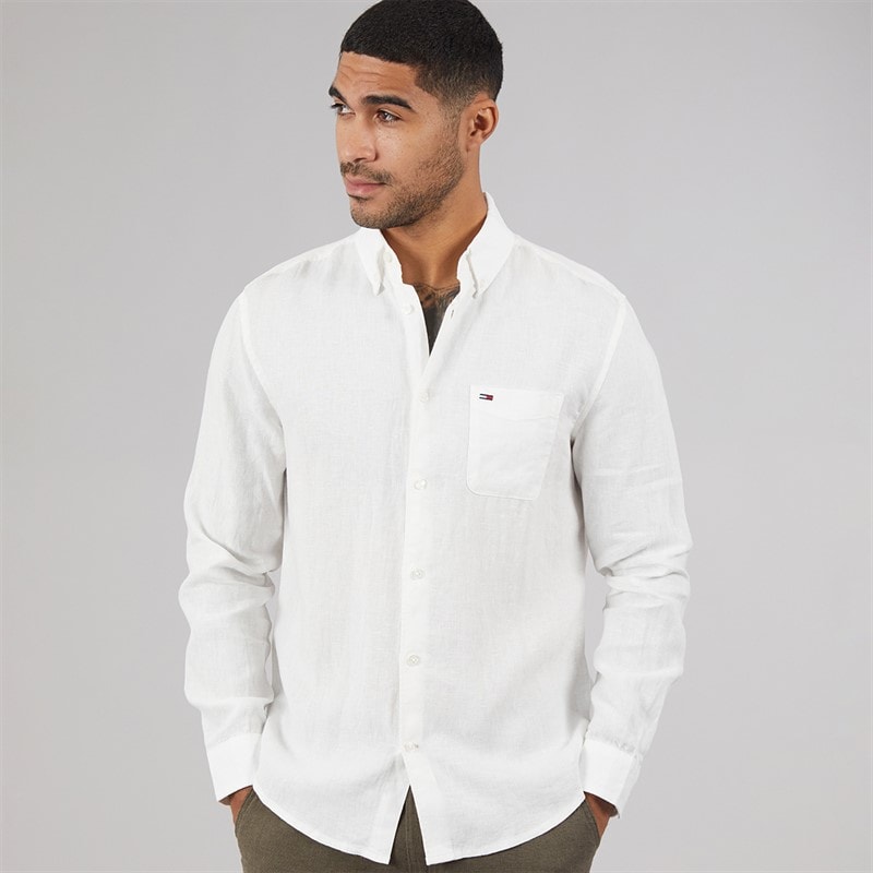 Mens Linen Long Sleeve Shirt Ecru - Image 5