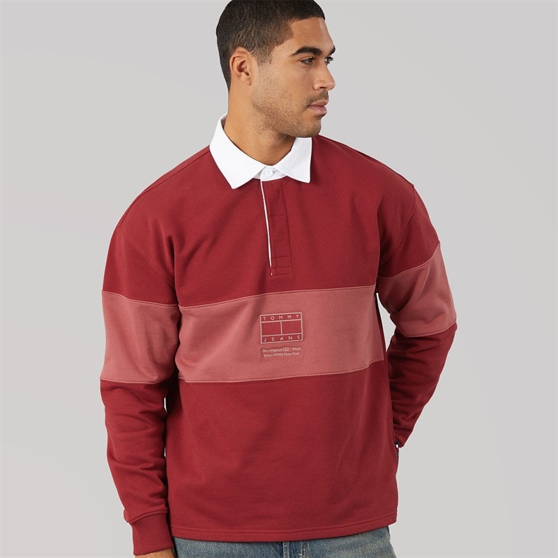 Mens Relaxed Fit Tonal Flag Rugby Shirt Magma Red - Image 2