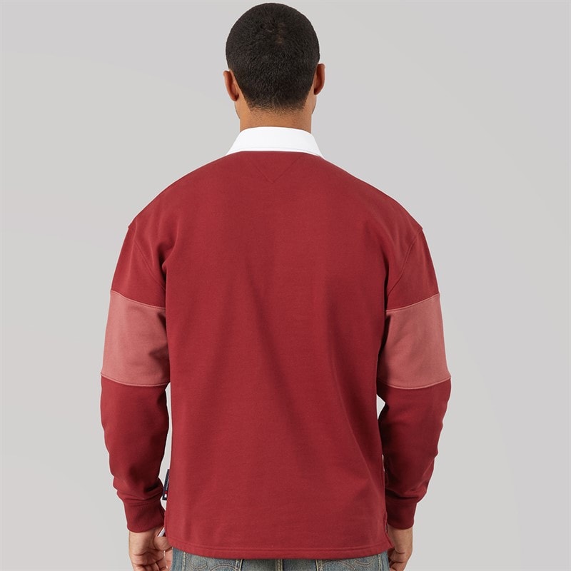 Mens Relaxed Fit Tonal Flag Rugby Shirt Magma Red - Image 3