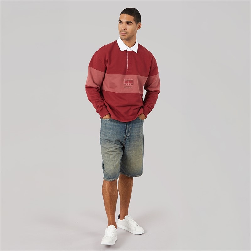 Mens Relaxed Fit Tonal Flag Rugby Shirt Magma Red - Image 4