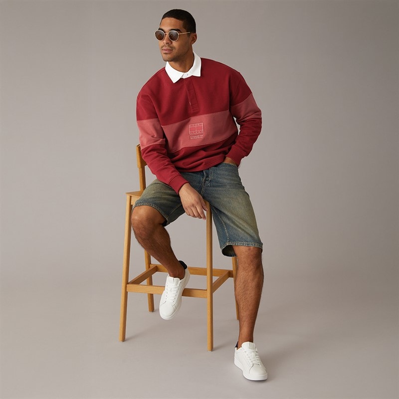 Mens Relaxed Fit Tonal Flag Rugby Shirt Magma Red - Image 5