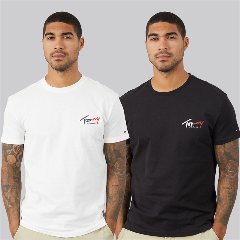 Mens Two Pack Signature T-Shirts Ecru/Black - Image 2