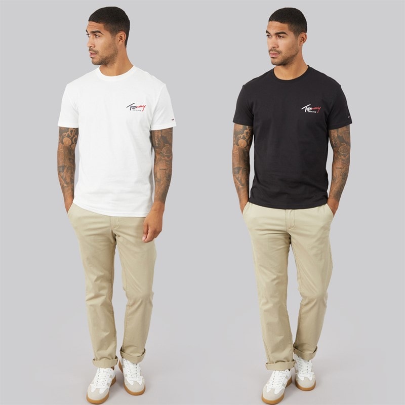 Mens Two Pack Signature T-Shirts Ecru/Black - Image 4