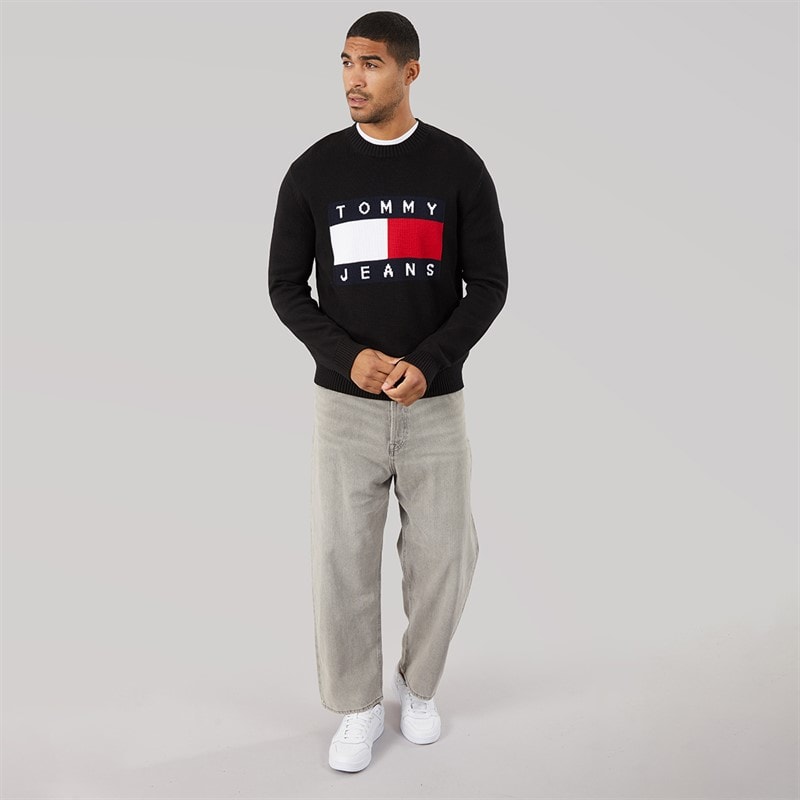 Mens Flag Crew Neck Jumper Black - Image 3