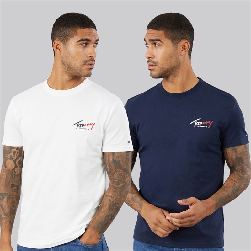 Mens Two Pack Signature T-Shirts Ecru/Dark Blue - Image 2