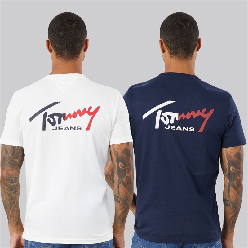 Mens Two Pack Signature T-Shirts Ecru/Dark Blue - Image 3