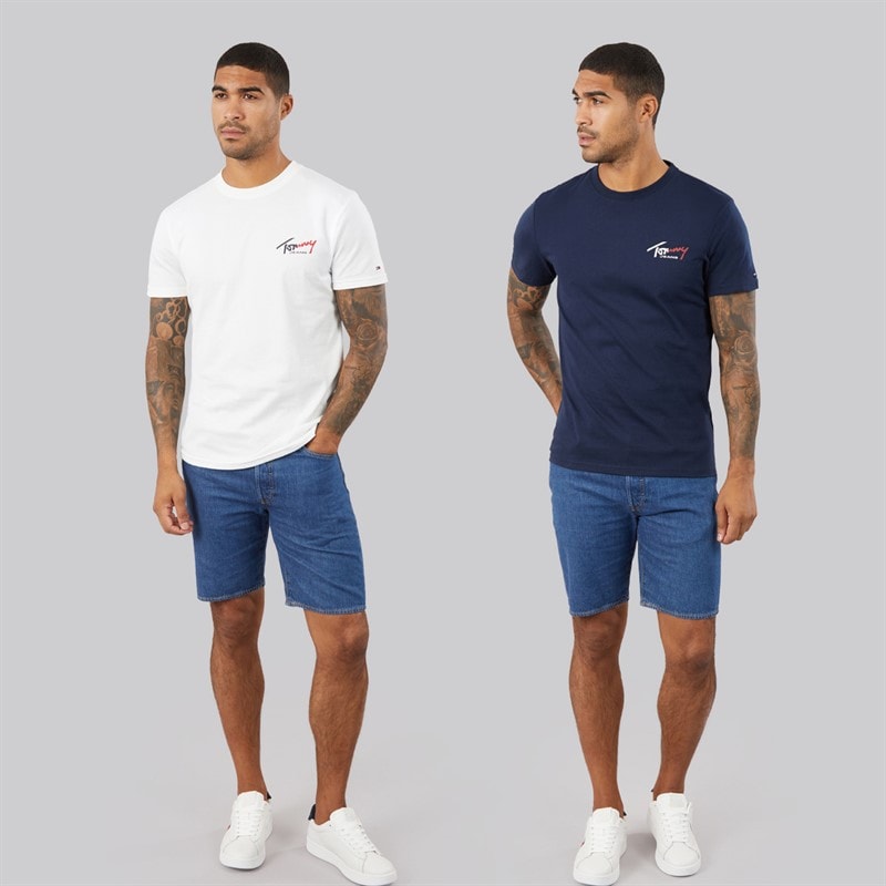 Mens Two Pack Signature T-Shirts Ecru/Dark Blue - Image 4