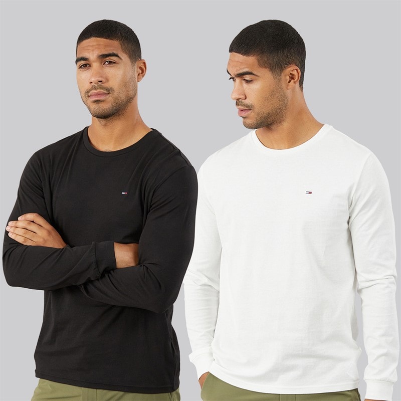 Tommy Jeans Mens Two Pack Slim Fit Long Sleeve T-Shirts Ecru/Black