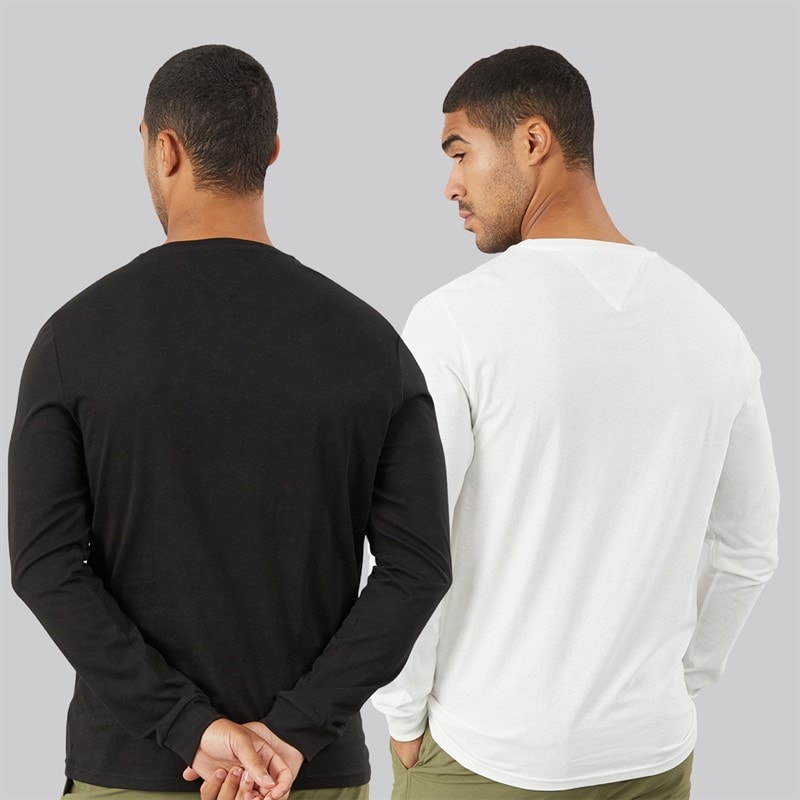 Mens Two Pack Slim Fit Long Sleeve T-Shirts Ecru/Black - Image 2