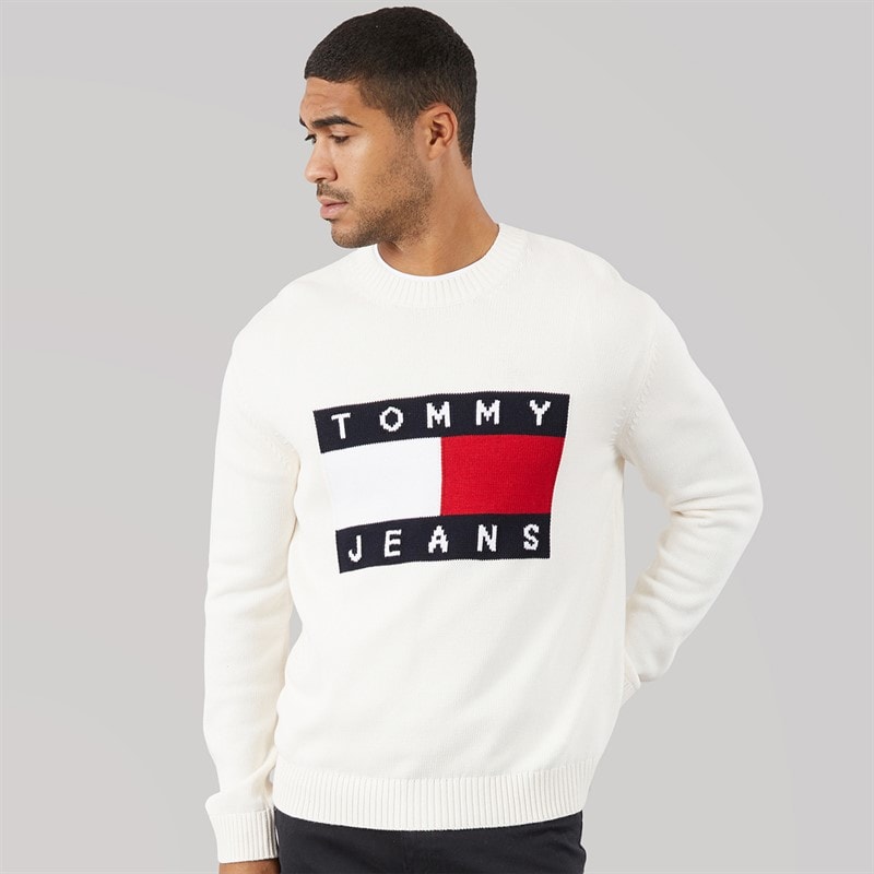 Mens Flag Crew Neck Jumper Ancient White - Image 3
