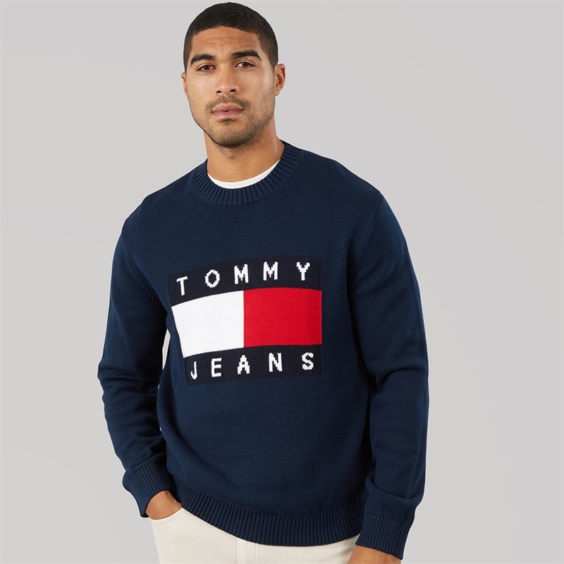Mens Flag Crew Neck Jumper Dark Night Navy - Image 3