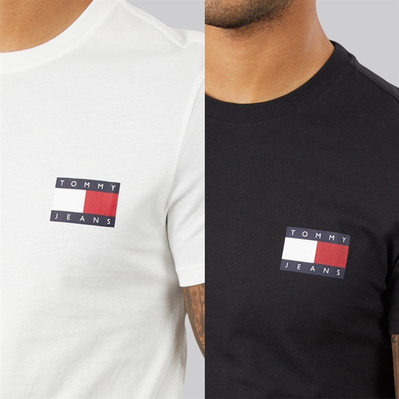 Mens Two Pack Slim Fit Essential Flag T-Shirts Black/Ecru - Image 3