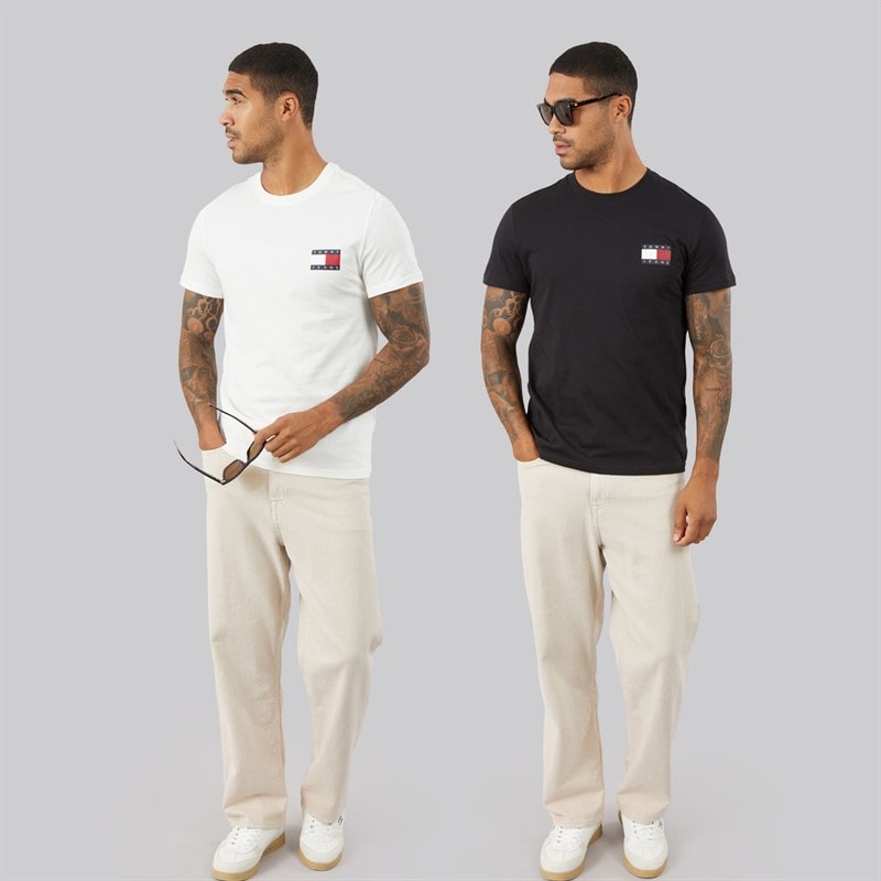 Mens Two Pack Slim Fit Essential Flag T-Shirts Black/Ecru - Image 4