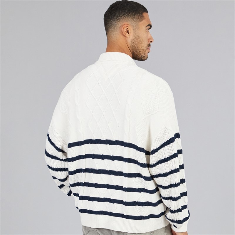 Mens Relaxed Stripe Cable Shirt Ancient White Stripe - Image 2