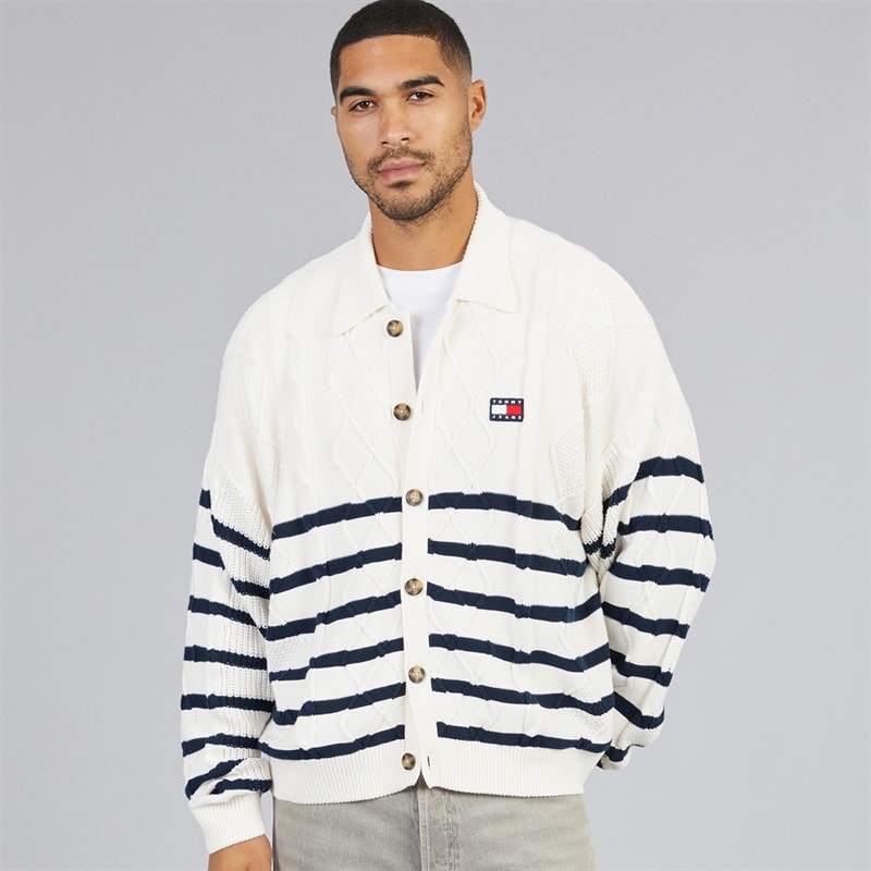 Mens Relaxed Stripe Cable Shirt Ancient White Stripe - Image 3