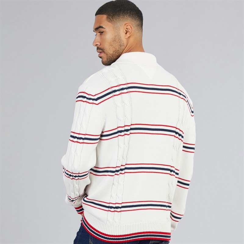 Mens Relaxed Stripe Cable Shirt Ancient White - Image 2