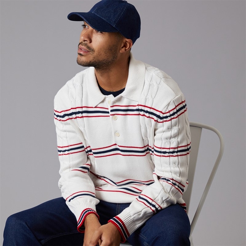 Mens Relaxed Stripe Cable Shirt Ancient White - Image 4