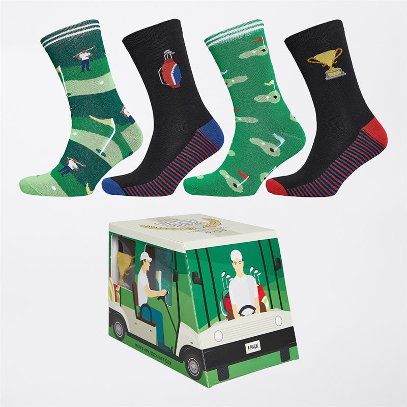 Mens Golf Cart Four Pack Socks With Gift Box Green - Image 1