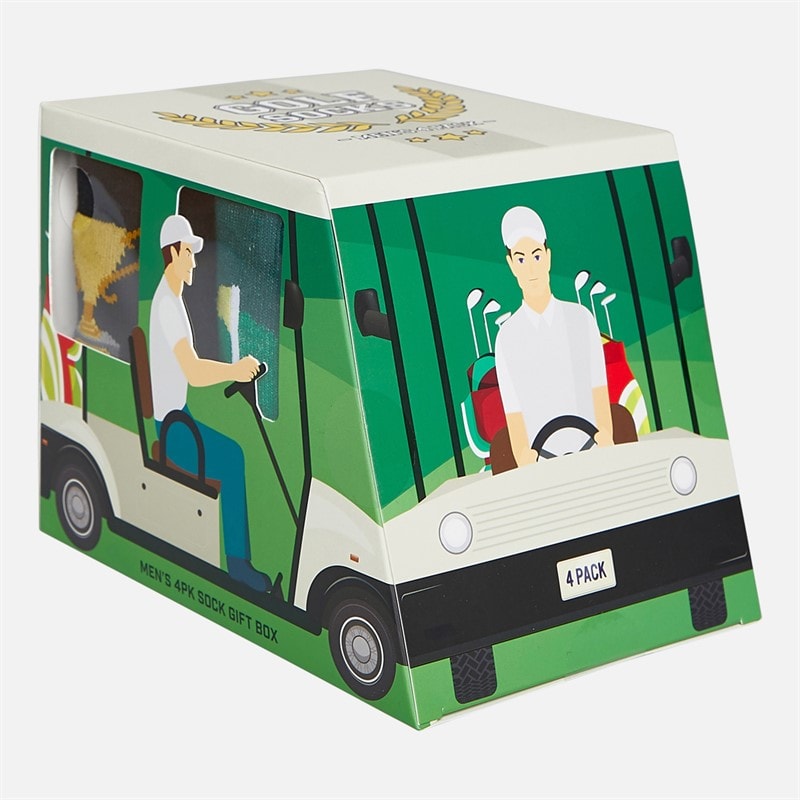 Mens Golf Cart Four Pack Socks With Gift Box Green - Image 2