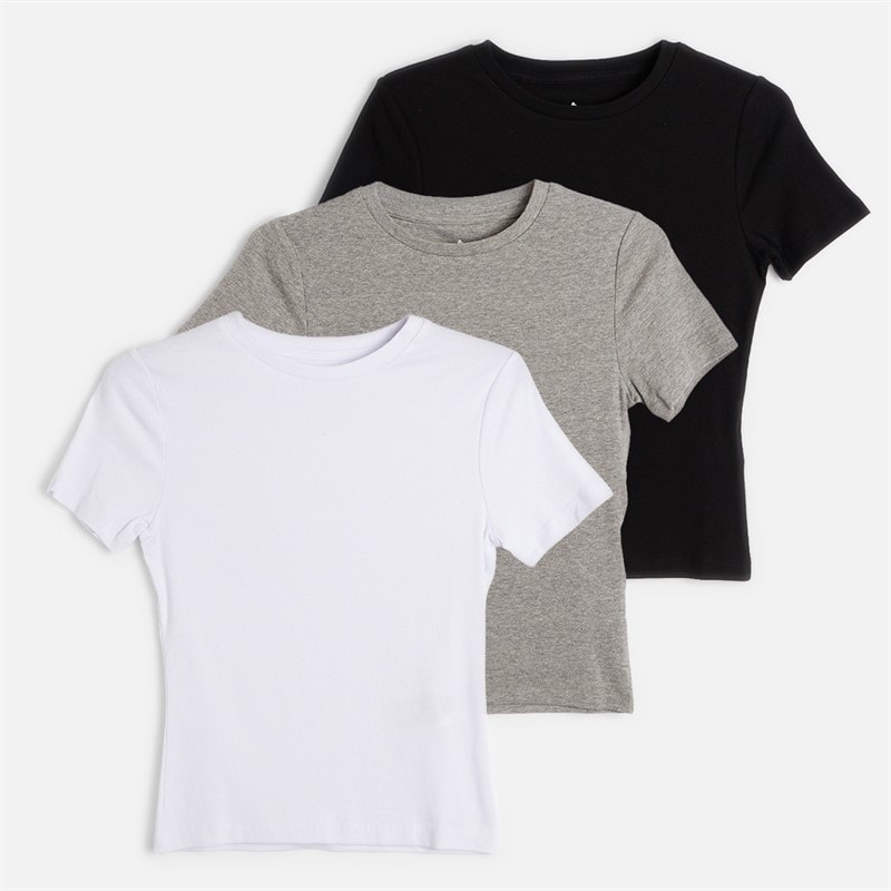 Womens Three Pack Maya Rib T-Shirts Black/White/Grey Marl - Image 1